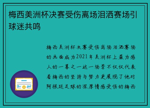 梅西美洲杯决赛受伤离场泪洒赛场引球迷共鸣 梅西美洲杯决赛受伤离场泪洒赛场引球迷共鸣